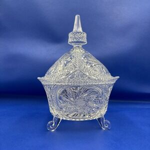 Vintage Lead Crystal 3-Footed Dish with Lid‎ & Pinwheel Star Pattern